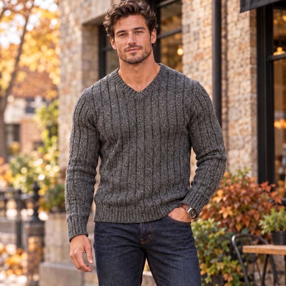 Vintage Abercrombie & Fitch Ribbed Lambswool Muscle Fit Grey Preppy Retro Sz XL